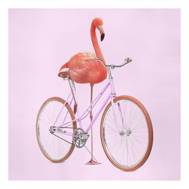 Obrazy ptaki na płótnie Flamingo z rowerem