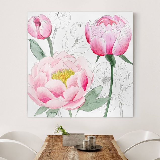Dekoracja do kuchni Rysowanie różowych peonii II
