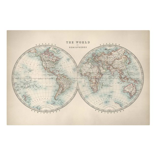 Obrazy retro Mapa świata w stylu vintage Dwie półkule