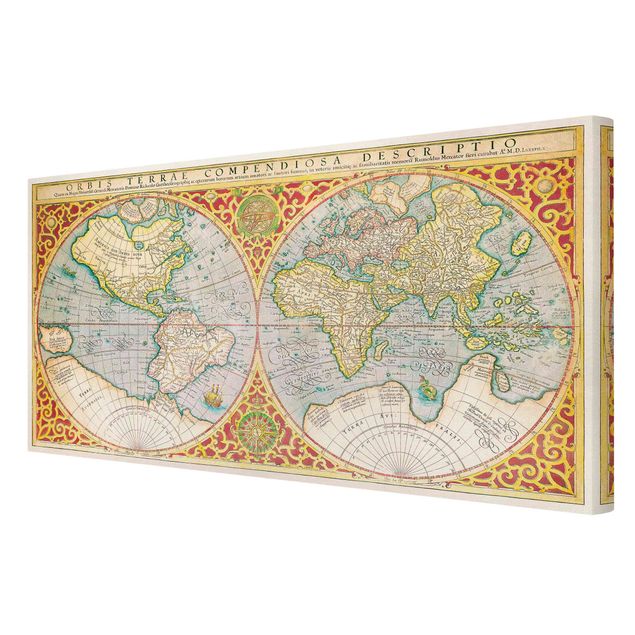 Obraz mapa świata Historyczna mapa świata Orbis Terrare Compendiosa Descriptio