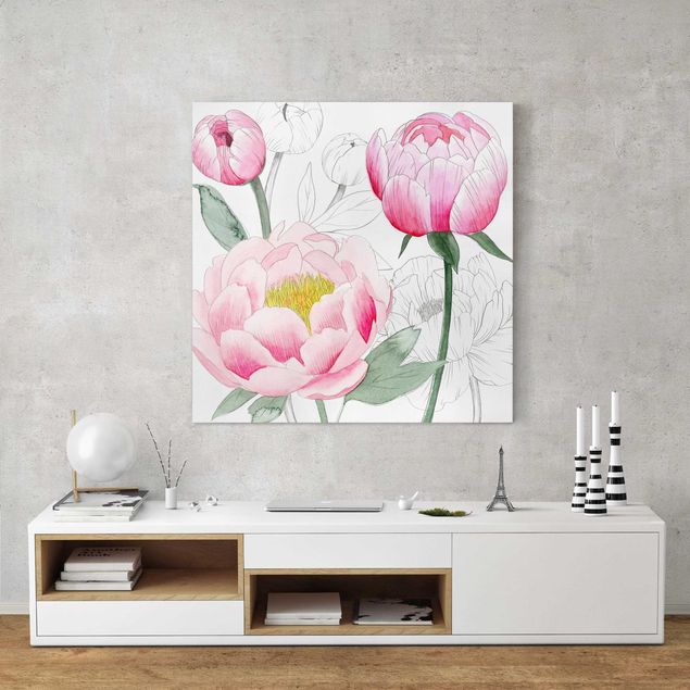 Obrazy na płótnie róże Rysowanie różowych peonii II