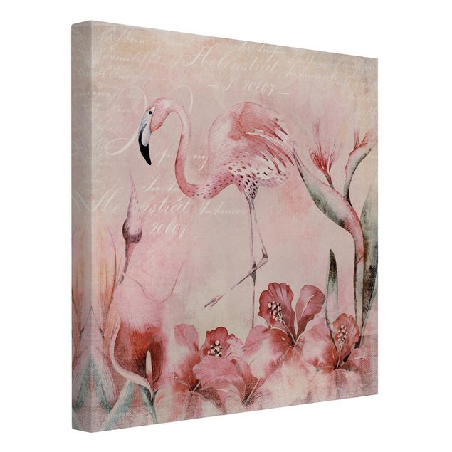 Obrazy zwierzęta Shabby Chic Kolaż - Flamingo