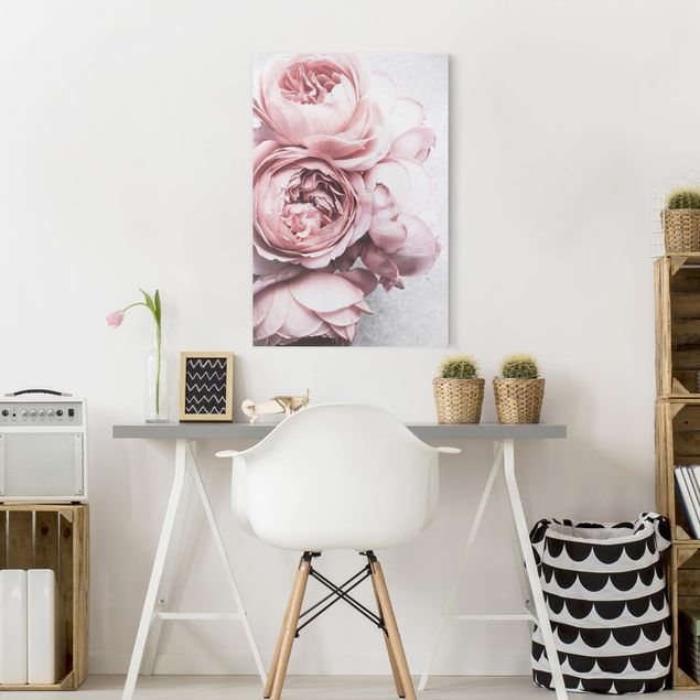 Obrazy do salonu Kwiaty różowej piwonii Shabby Pastel