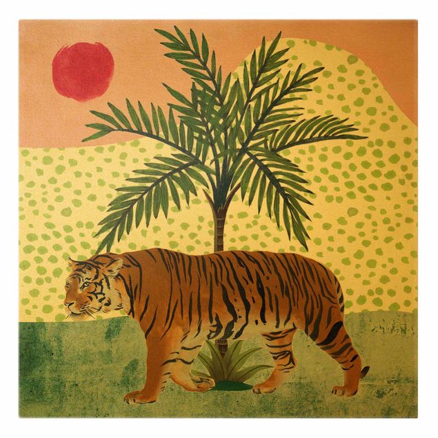Obrazy motywy kwiatowe Chodzący tygrys o poranku Czerwony