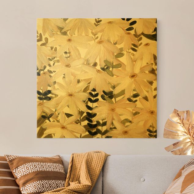 Obrazy motywy kwiatowe Daisy Field Białe złoto
