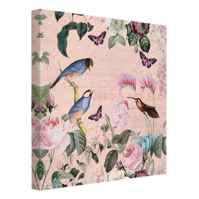 Obraz z motylem Kolaż w stylu vintage - róże i ptaki