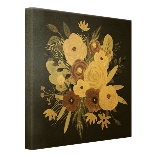 Obrazy z motywem kwiatowym Pastelowy bukiet kwiatów na tle zieleni II