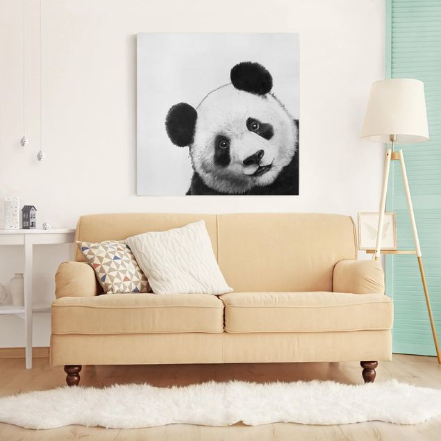 Obrazy do salonu Ilustracja Panda Czarno Biała Malarstwo