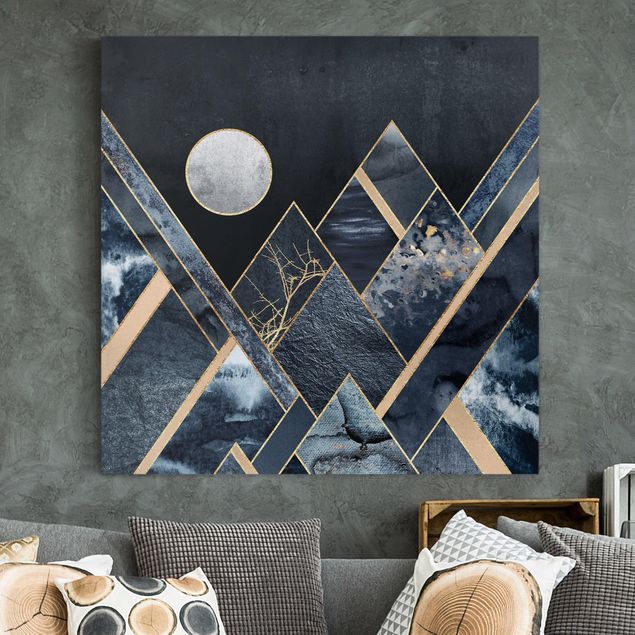 Obrazy na płótnie góra Złoty księżyc abstrakcyjne czarne góry