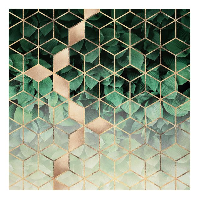 Obraz abstrakcja na płótnie Zielone liście złota geometria
