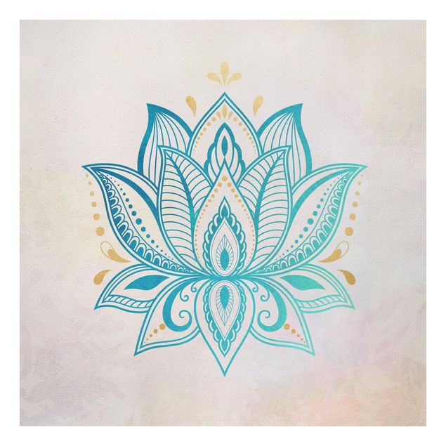 Obraz turkusowy Lotus Ilustracja mandali złoto niebieski