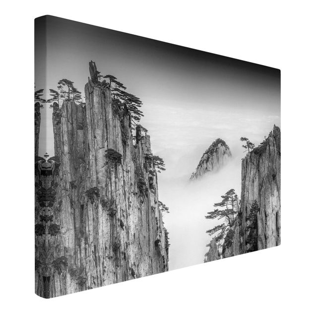 Obrazy góry Skały we mgle czarno-białe
