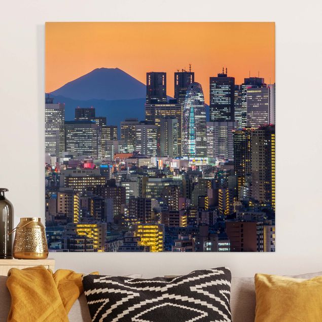 Obrazy Azja Tokio z górą Fuji wieczorem