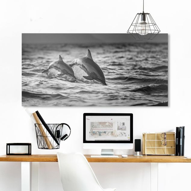 Obrazy do salonu nowoczesne Dwa skaczące delfiny