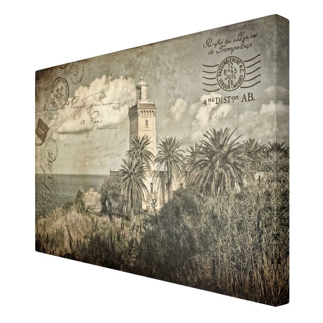 Obraz natura Latarnia morska i palmy - pocztówka w stylu vintage