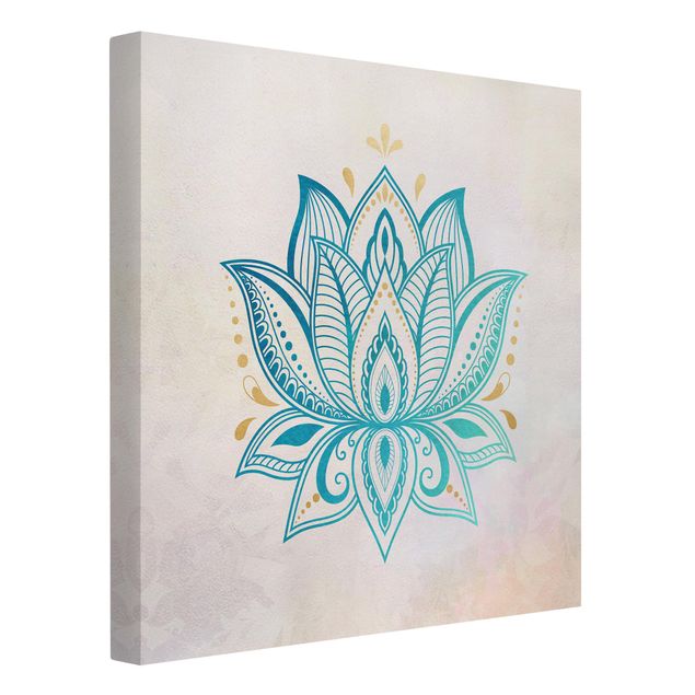 Nowoczesne obrazy Lotus Ilustracja mandali złoto niebieski