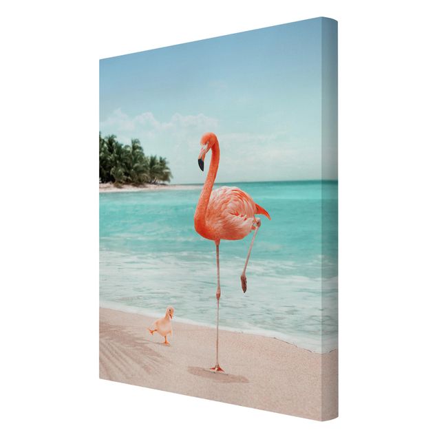 Zwierzęta obrazy Plaża z flamingiem