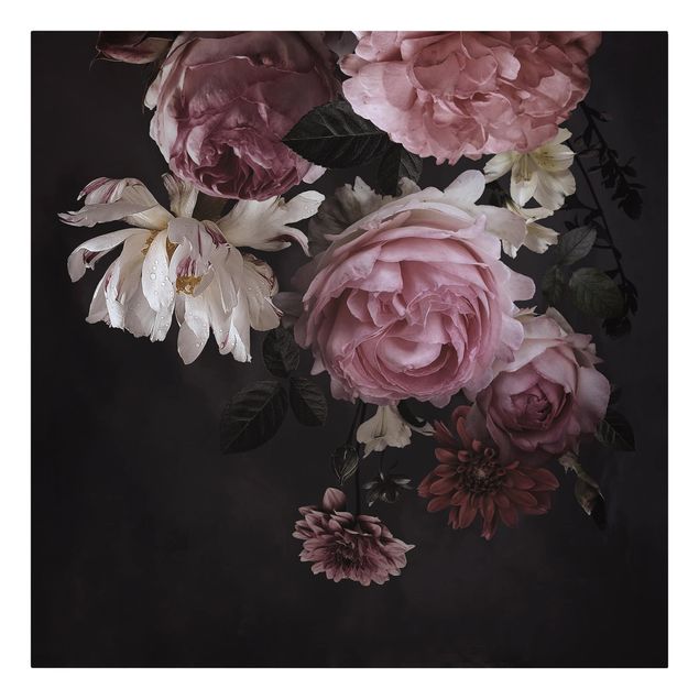 Obrazy vintage Różowe kwiaty na czarnym tle