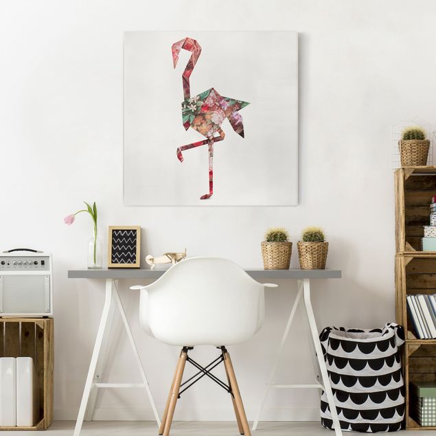 Nowoczesne obrazy do salonu Origami Flamingo