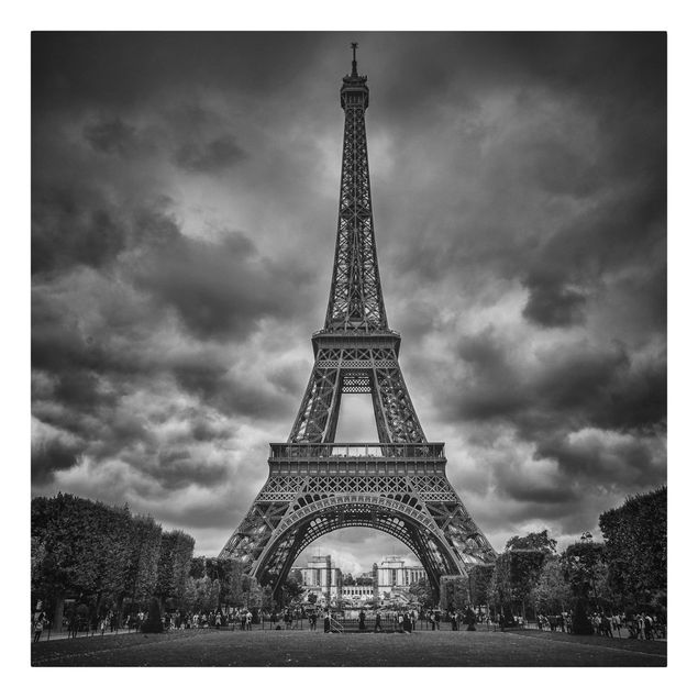 Obrazy na płótnie Paryż Wieża Eiffla na tle chmur, czarno-biała