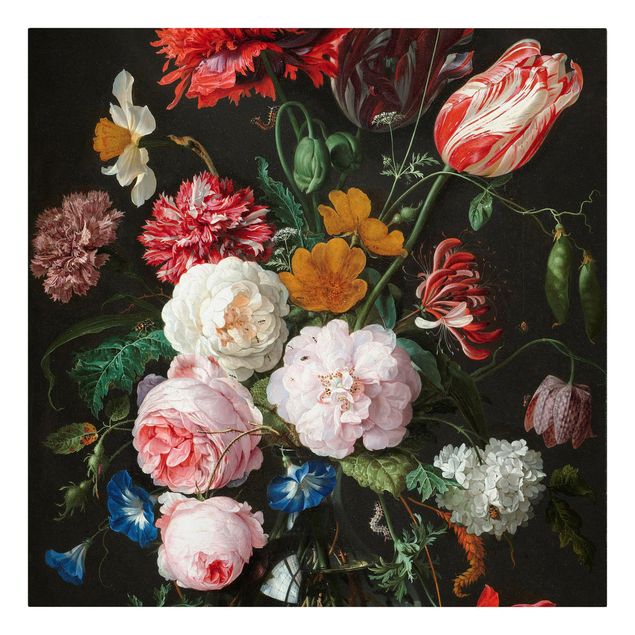 Obraz vintage Jan Davidsz de Heem - Martwa natura z kwiatami w szklanym wazonie