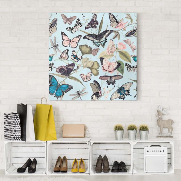 Obrazy do salonu nowoczesne Kolaże w stylu vintage - Motyle i ważki