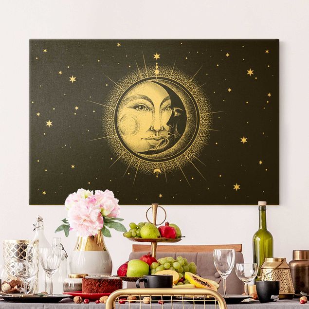 Nowoczesne obrazy do salonu Ilustracja słońca i księżyca w stylu vintage