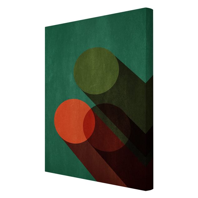 Zielony obraz Kształty abstrakcyjne - koła w zieleni i czerwieni
