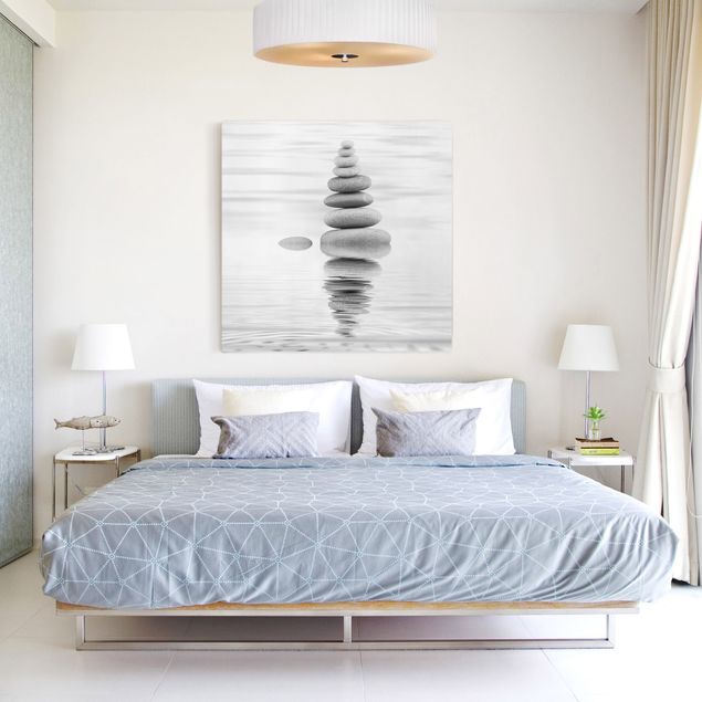 Obrazy do salonu Kamienna wieża w wodzie, czarno-biała