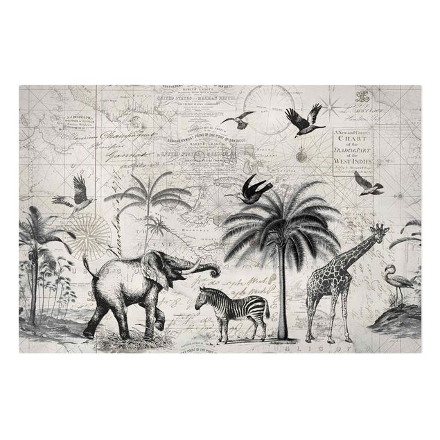 Słoń obraz Kolaż w stylu vintage - egzotyczna mapa