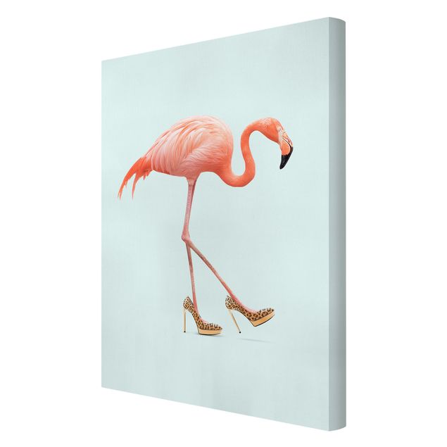 Obraz pomarańczowy Flamingo na wysokich obcasach
