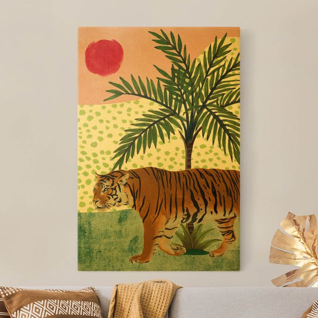 Obrazy tygrys Chodzący tygrys o poranku Czerwony