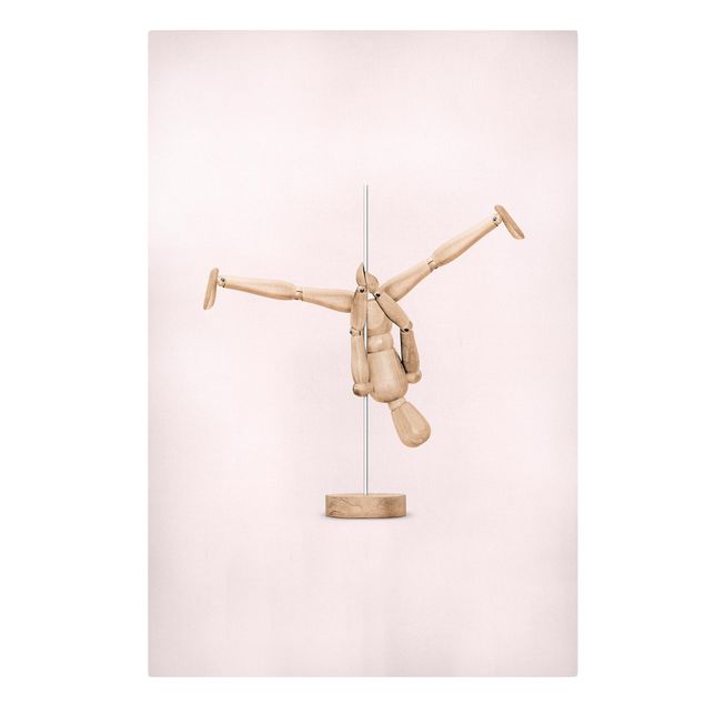 Obraz różowy Poledance z figurą drewnianą