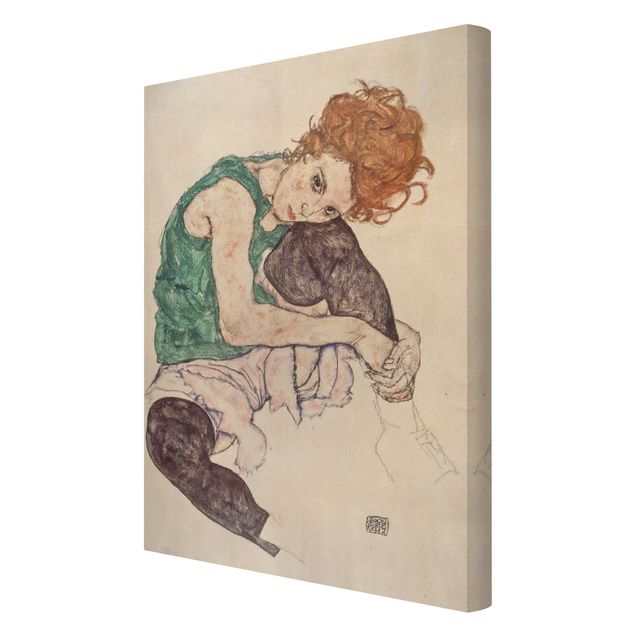 Zielony obraz Egon Schiele - Siedząca kobieta z podniesionym kolanem
