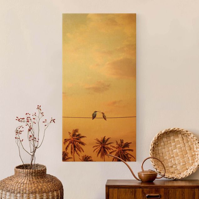 Obrazy krajobraz Zachód słońca z kolibrami