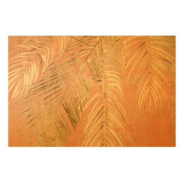 Obrazy z motywem kwiatowym Liście palmy - róż i złoto I