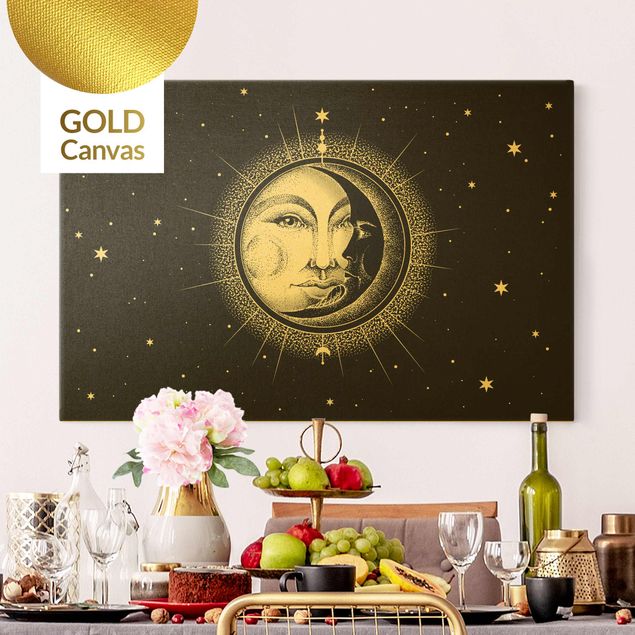 Dekoracja do kuchni Ilustracja słońca i księżyca w stylu vintage