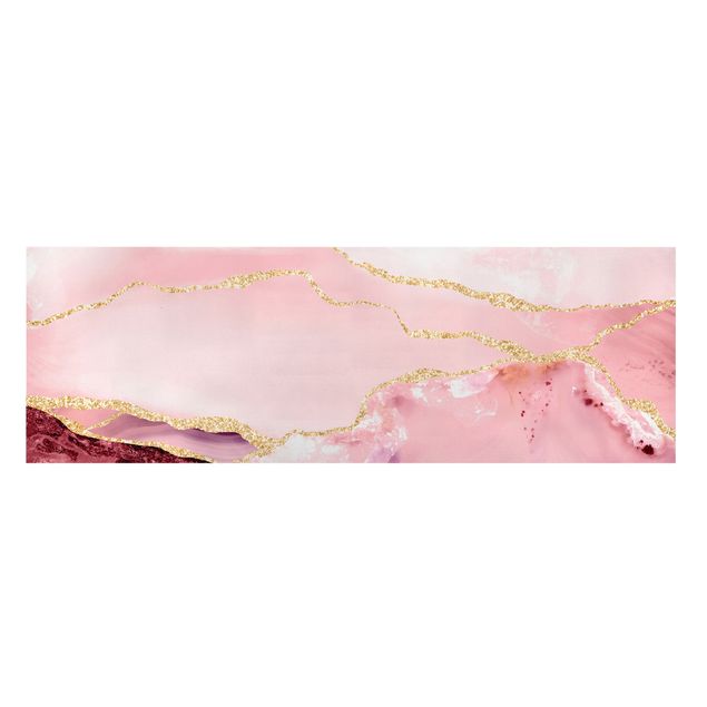 Obrazy góry Abstrakcyjne góry w kolorze różowym ze złotymi liniami