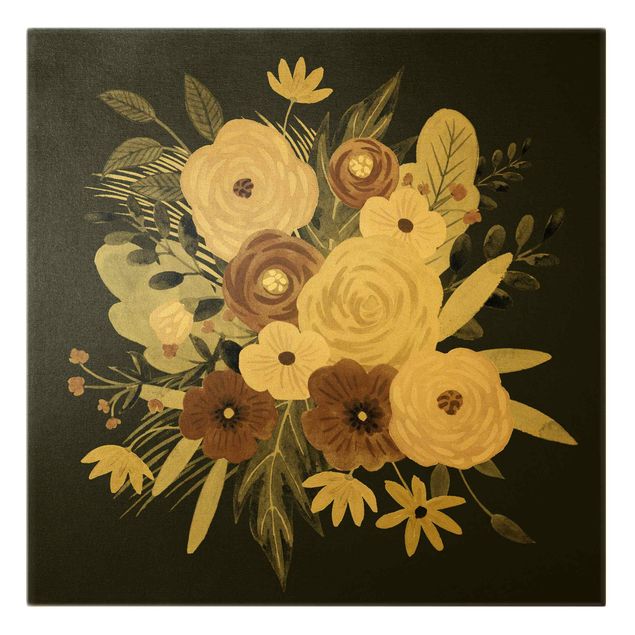 Obraz czarny Pastelowy bukiet kwiatów na tle zieleni II