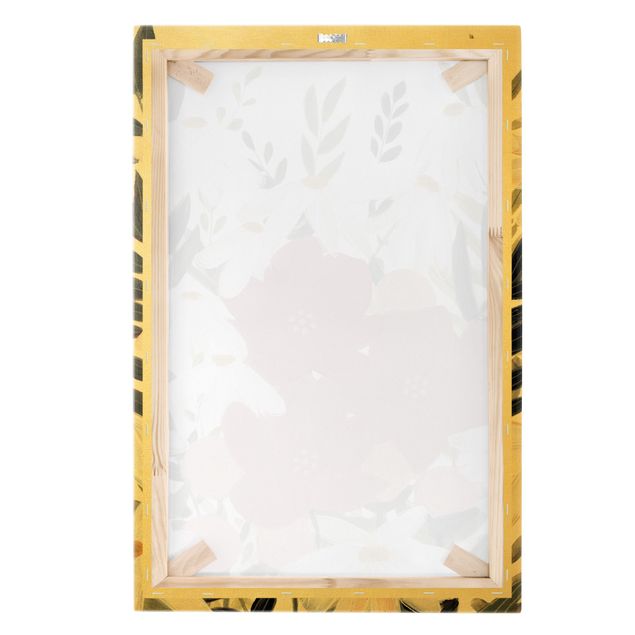Złoty obraz na płótnie - Odmiana kwiatu w kolorach różowym i białym II