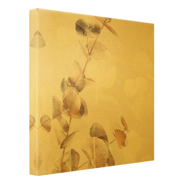 Obrazy na płótnie Złote gałązki eukaliptusa z białą I