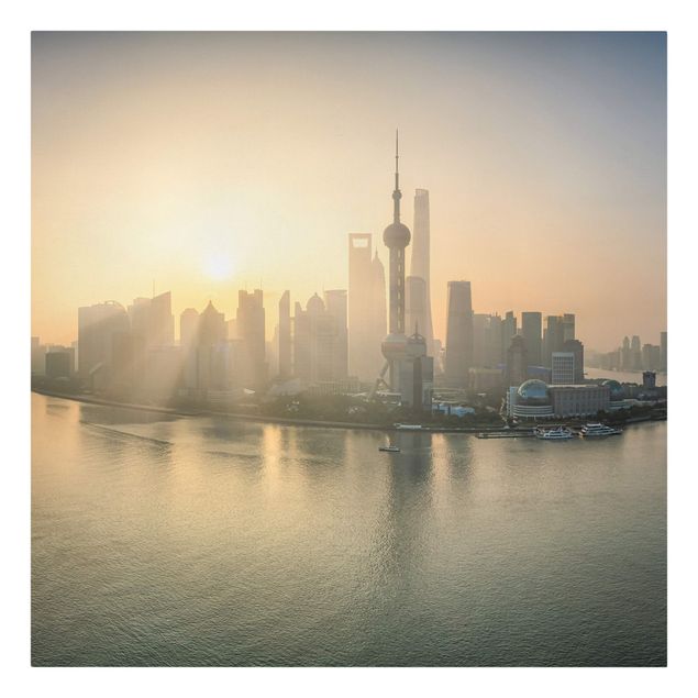 Obraz pomarańczowy Pudong o wschodzie słońca