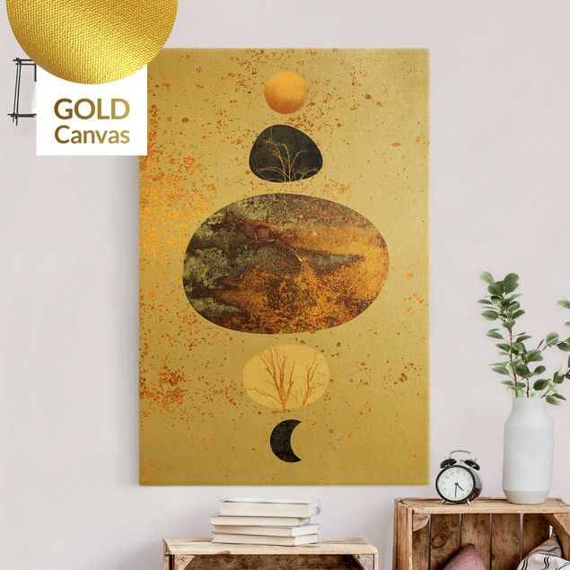 Dekoracja do kuchni Słońce i księżyc w złotym połysku