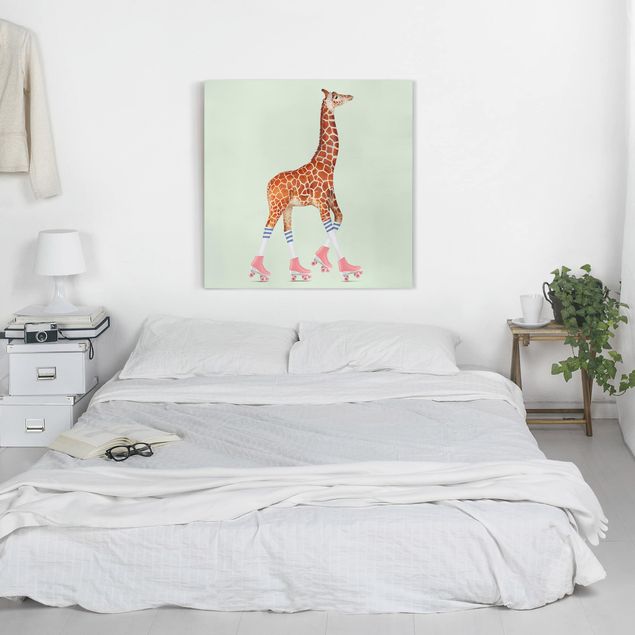 Obrazy do salonu nowoczesne Żyrafa na wrotkach
