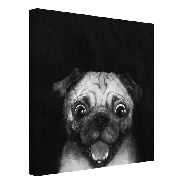 Zwierzęta obrazy Ilustracja pies Pug malarstwo na czarno-biały