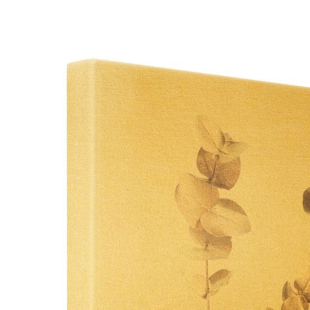Złoty obraz na płótnie - Gałązki eukaliptusa złocistego