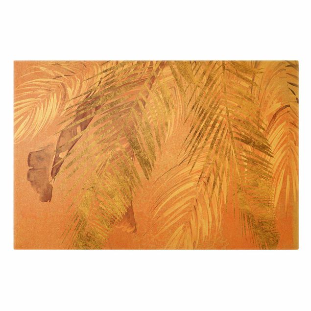 Obrazy kwiatowe Liście palmowe różowe i złote III