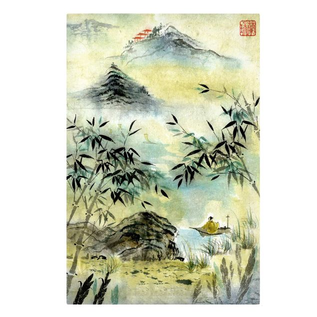 Obrazy góry Japoński rysunek akwarelą Las bambusowy