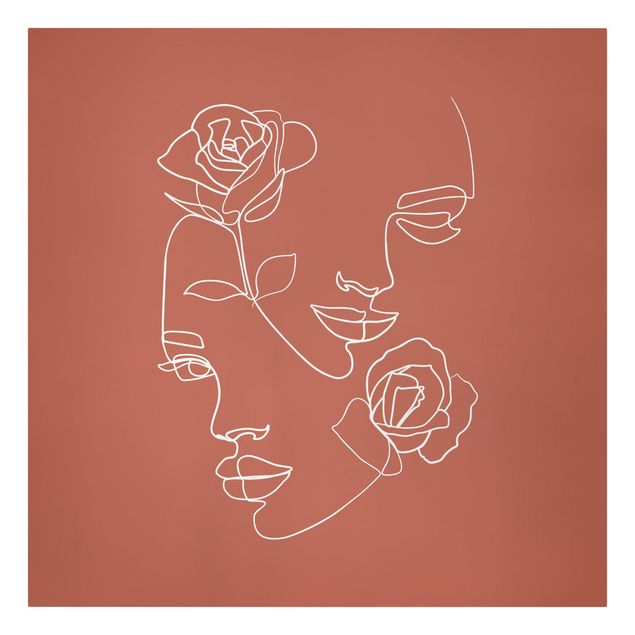 Obrazy nowoczesny Line Art Twarze kobiet Róże Miedź