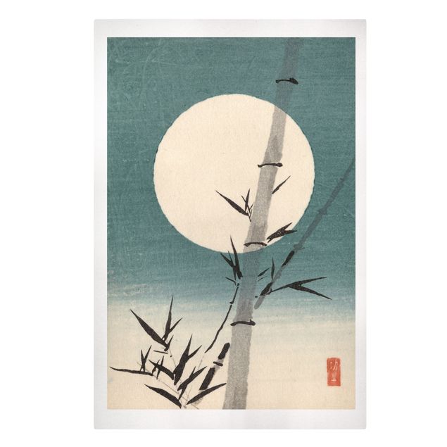 Obrazy retro Japoński rysunek Bambus i księżyc